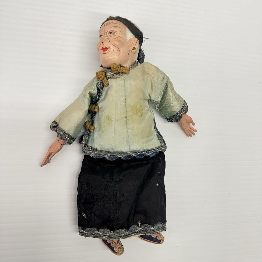 1920 CHINESE COMPOSITION LADY SILK CLOTHES DOLL RARE Paper Mache Handmade